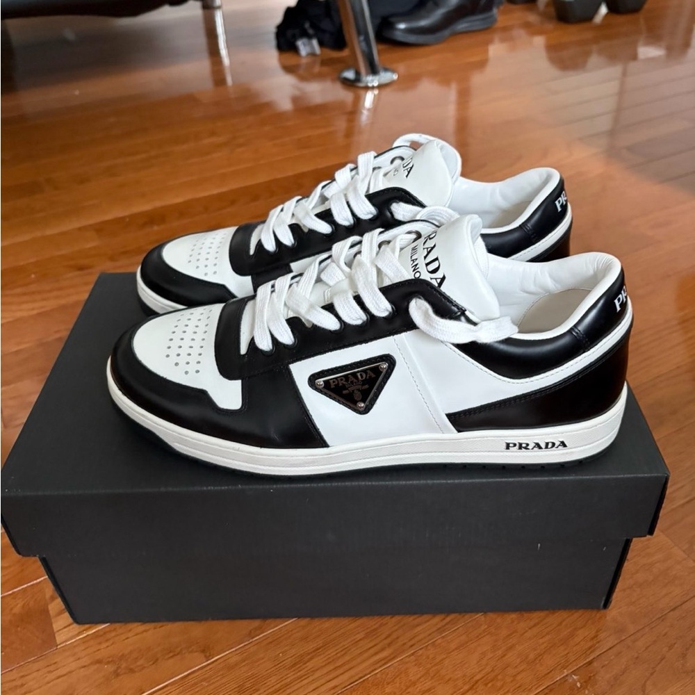 Prada Men's Black and White Leather Sneakers - Picture 5 of 5
